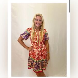 Joy Joy: Patterned Puff Sleeve Mini Dress Medium (Boutique)